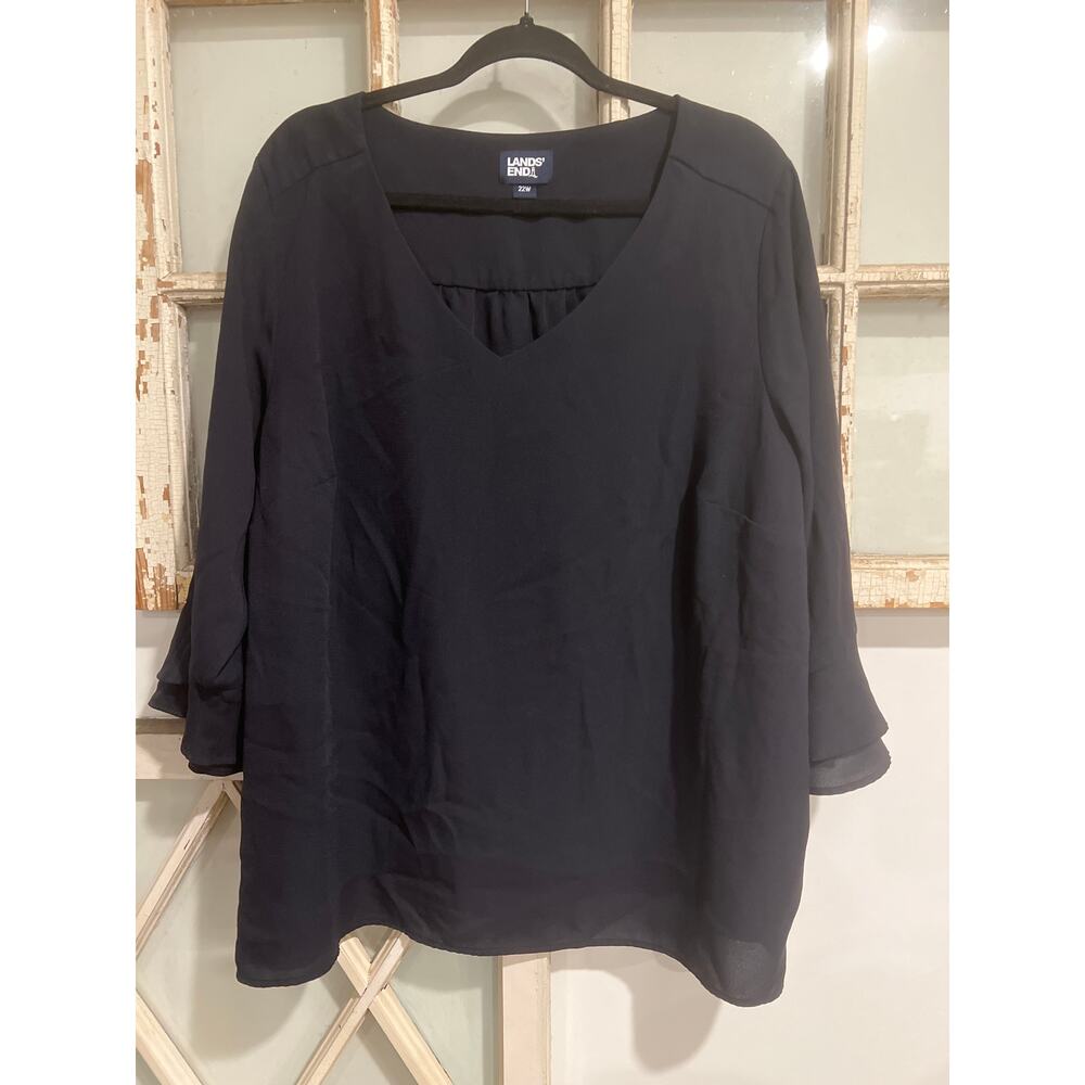 Lands End size 22W black popover blouse bell sleeves